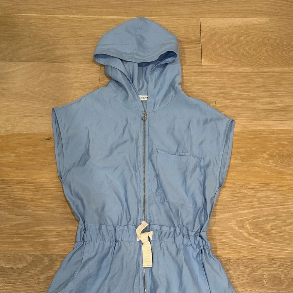 NEW ZARA WITHOUT TAGS KIDS Sz 11-12 N/SLV BLUE ZIP UP ONE PIECE w POCKETS/HOOD - Picture 3 of 5